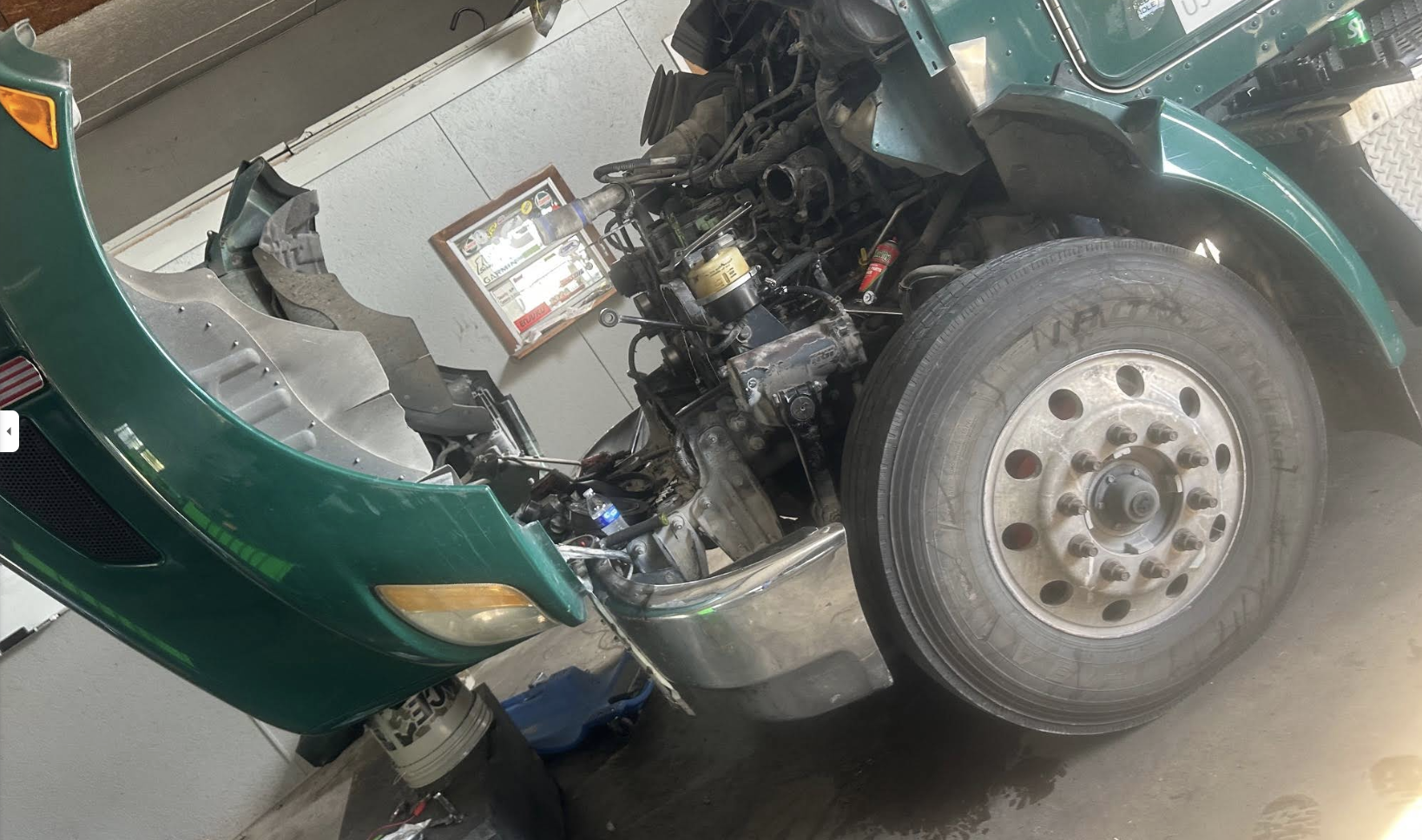 Semi truck engine work in progress